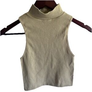Zara Women's Ribbed High- Neck Sleeveless Crop Top Beige Size XS Preowned